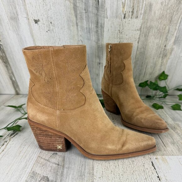 Sam Edelman Women Wilda Western Ankle Booties Size 6 M Brown Suede Pointed Toe - Picture 1 of 12